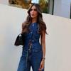 2024 Women's Sleeveless Irregular Denim Vest - European & American Style, Solid Color Fashion