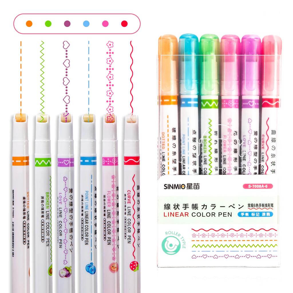 3 шт. Kawaii Flowers Line Shaped маркеры-маркеры с роликовым наконечником изогнутые линейные маркеры для письма канцелярские принадлежности для рисования