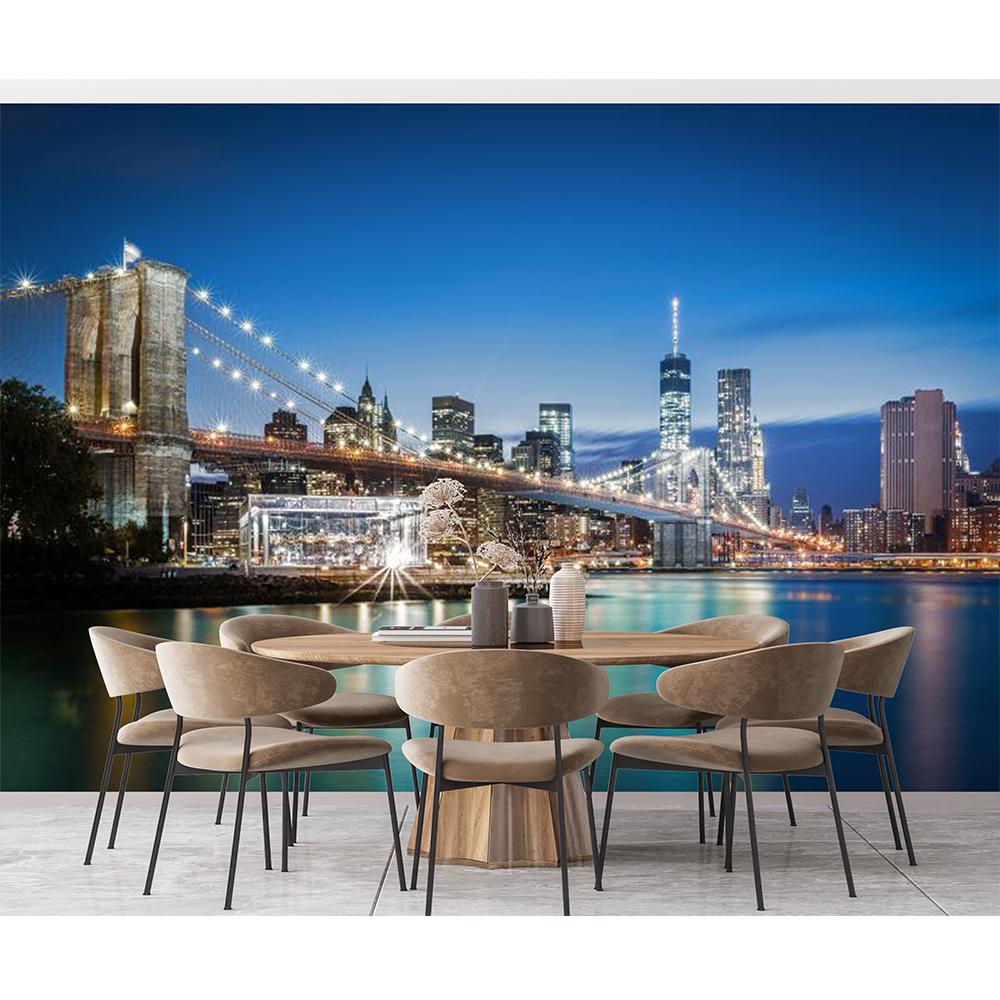 Modern City Wall Murals Suspension Bridge Night Scene Wallpaper Bedroom Living Room Decorative Mural