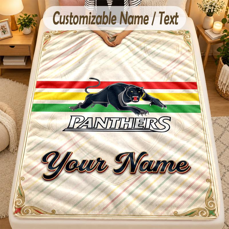 Flannel BlanketPenrith Panthers Custom Name Text Personalized Soft Warm Throw Blanket Home Decor Gift