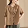 Женские винтажные рубашки топы летние с круглым вырезом и короткими рукавами блузки однотонные на пуговицах женские рубашки