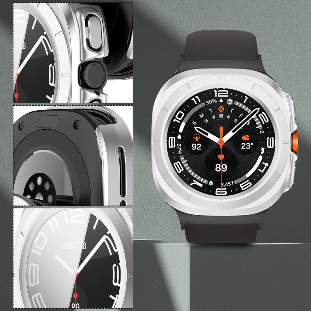 Силиконовый Ремешок+Чехол Для Samsung Galaxy Watch Ultra 47 Спортивный Браслет Ремешок для Galaxy Watch Ultra Закаленное Стекло Чехол Ремешок