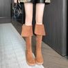 Winter Platform Women Long Boots Side Zippers Suded Over-The-Knee High Boots Female Elegant Square Heel Womens Belt Buckle Boots