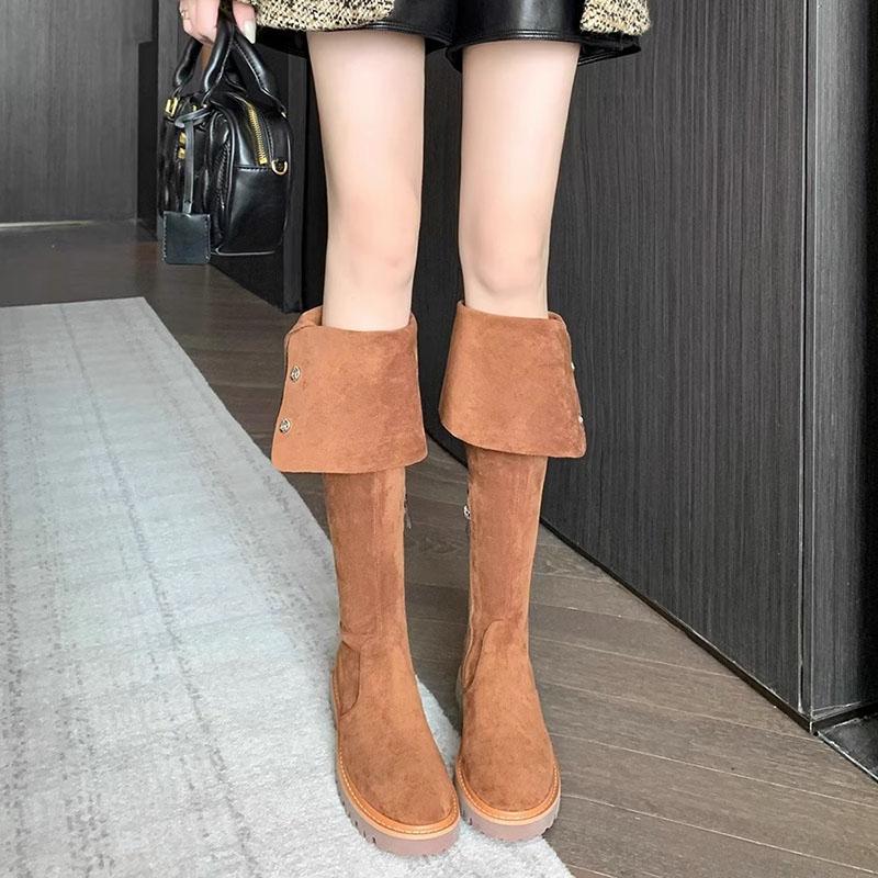 Winter Platform Women Long Boots Side Zippers Suded Over-The-Knee High Boots Female Elegant Square Heel Womens Belt Buckle Boots