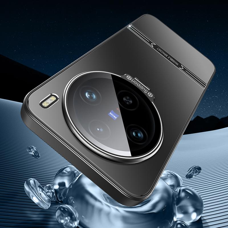 For vivo X100 Pro 5G Case Metal Lens Frame PC+TPU Drop-proof Matte Phone Cover with Lens Film