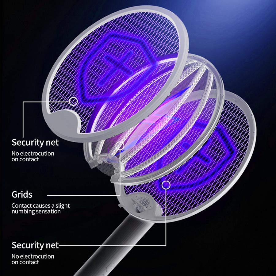 Electric Foldable Usb Rechargeable Mosquito Swatter With Uv Light Killer Fly Trap Mosquito Racket Insect Killer Bug Zapper 3000v