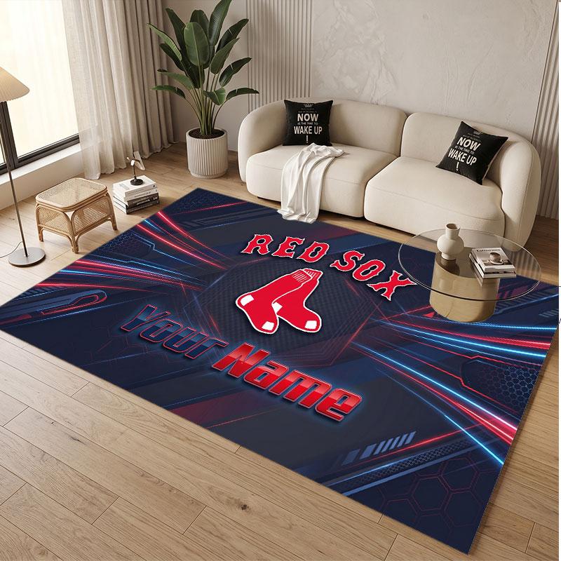 Custom Rug Boston Red Sox Pattern Print Name Text Soft Non‑Slip Floor Carpet for Home Indoor Decoration