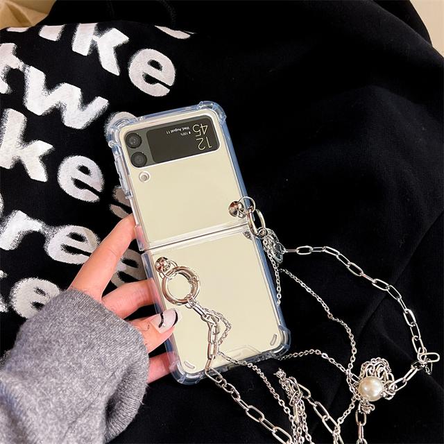 Роскошный браслет-цепочка со стразами, зеркало для макияжа, чехол для Samsung Galaxy Z Flip 4 Z Flip 3 Flip3 Zflip 5g, противоударный чехол