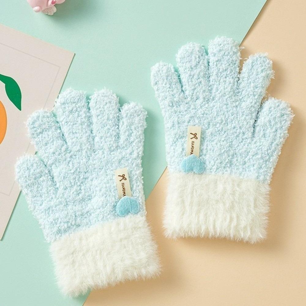 Thickened Warmth Children's Gloves Plush Cuffs Warm Mittens Full Finger Gloves Cold Weather Wear