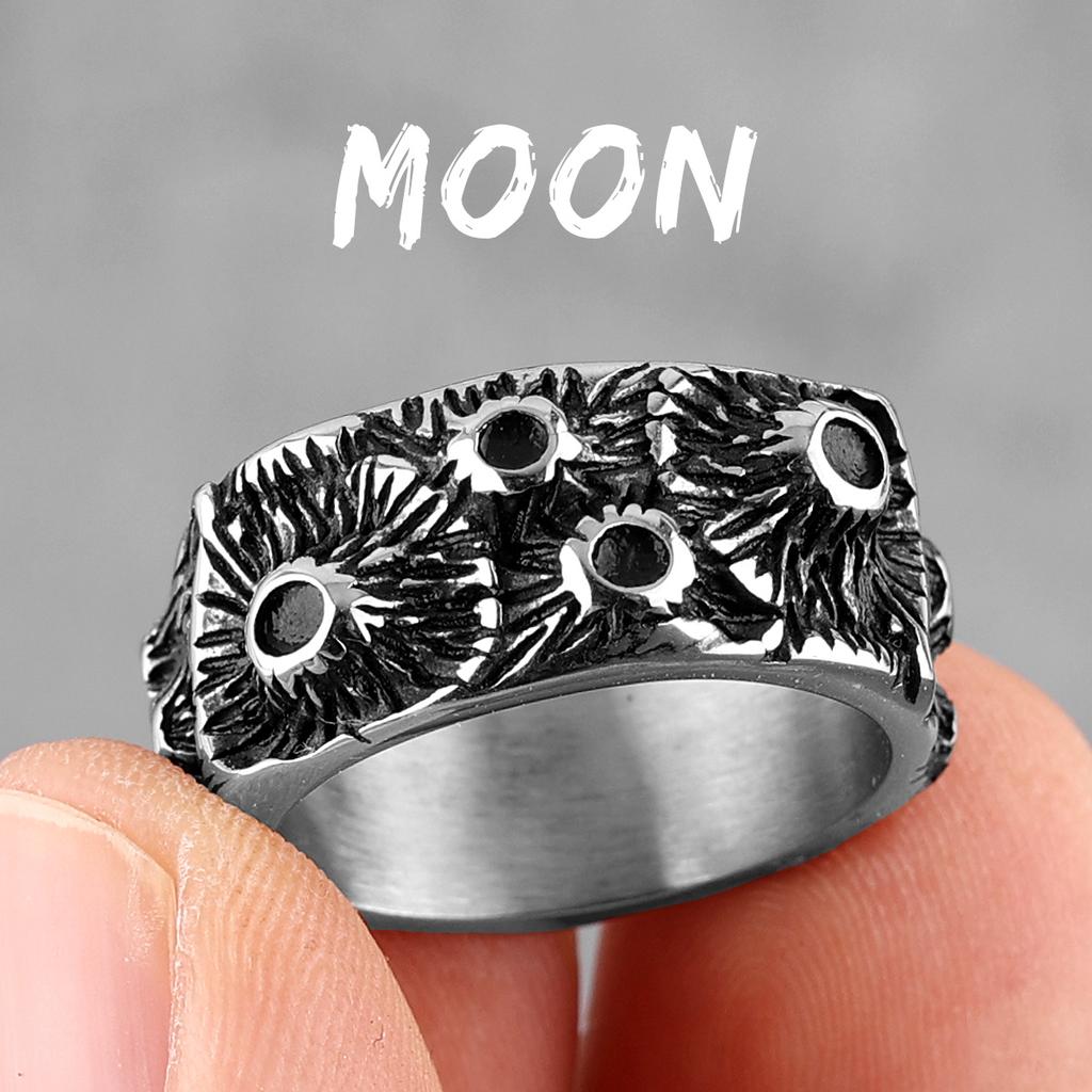 Lunar Surface Moon Volcanic Stainless Steel Mens Rings Punk Amulet For Male Boyfriend Biker Jewelry Creativity Gift Wholesale 3