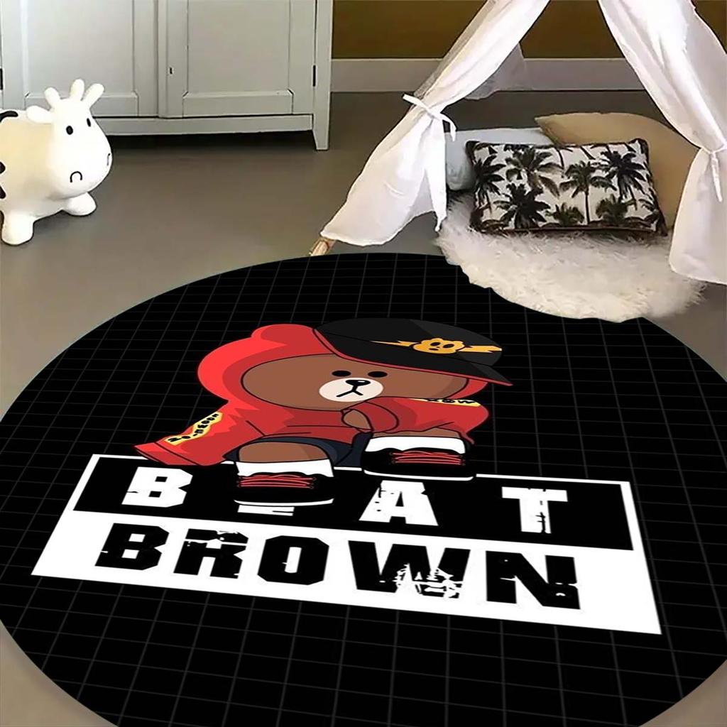 Popular Line Friends Pattern Circular Rug Kids Bedroom Flannel Carpet Playroom Anti-Skid Floor Mat Decor