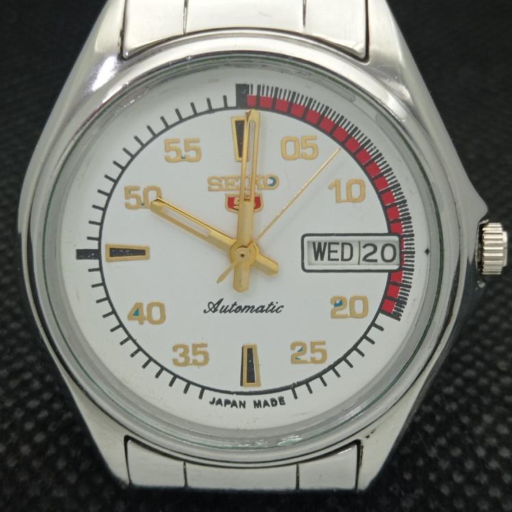 USED VINTAGE SEIKO 5 AUTOMATIC 7S26A JAPAN MENS WHITE WATCH 621b-a413551-2 SKU621b-a413551