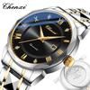 CHENXI Men's Diamond-Set Business Watch with Luminous Calendar and Transparent Back, Steel Band