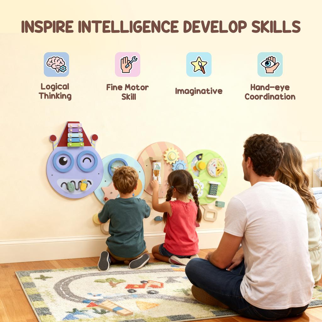Caterpillar Busy Board With 7 Activities For Nursery Playroom Home For 3 Plus Years