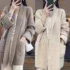 Women Fall Winter Cardigan Sweater Open Stitch Knitted Pockets Lapel Loose Thick Warm Soft Elastic Long Sleeve Plus Size Mid Length Lady Coat Jacket