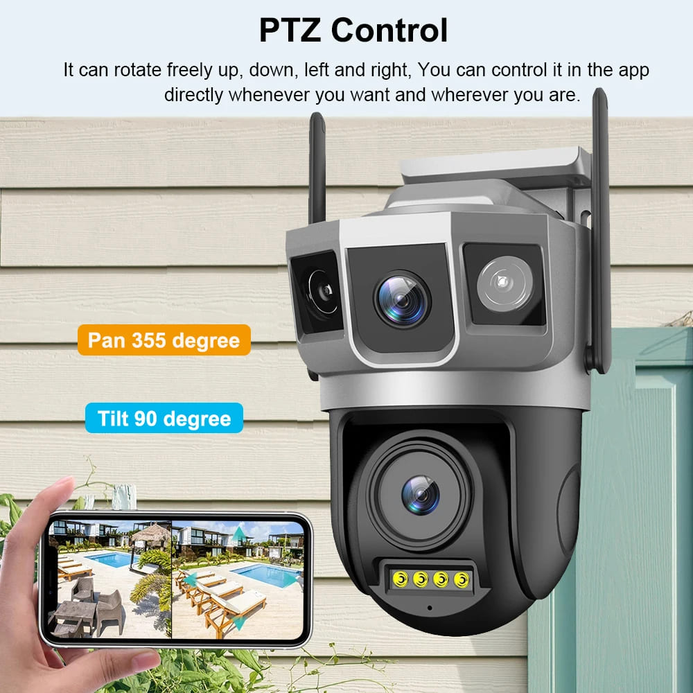 12MP 6K Двойной объектив Тройной экран 4G-SIM IP-камера WiFi Smart Network Беспроводной монитор V380 Безопасность Защита CCTV Домашние камеры