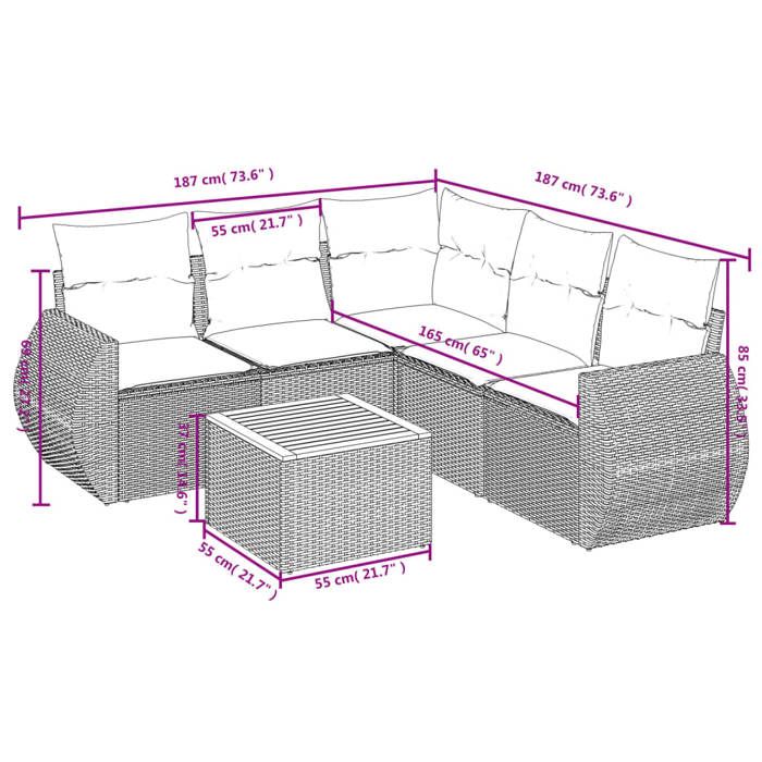 VidaXL Salon de Jardin avec Coussins 6 pcs, Canapés de Terrasse, Ensemble de Meubles de Patio, Mobilier d'Extérieur, Gris 3225003
