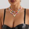 Stacking Heart Pendant Necklace for Women Boho Jewelry Colorful Simulation Pearl Beaded Choker