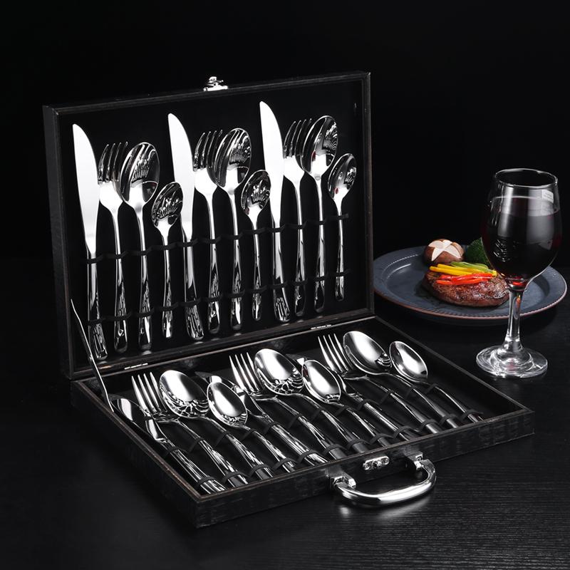 High Grade Steak Knife, Fork and Plate Set Household Tableware Set with Box Cutlery 304 Stainless Steel Spoon Knife and Fork Set