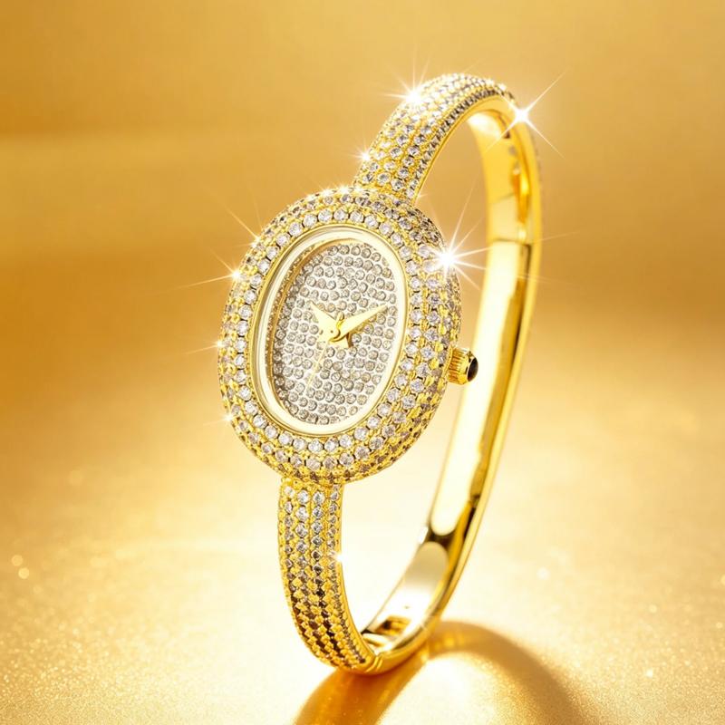 High Quality Retro Diamond Wristwatch For Women Luxury Oval Watch Elegant Bracelet Jewelry Ladies Quartz Watch Gold Silver Gift