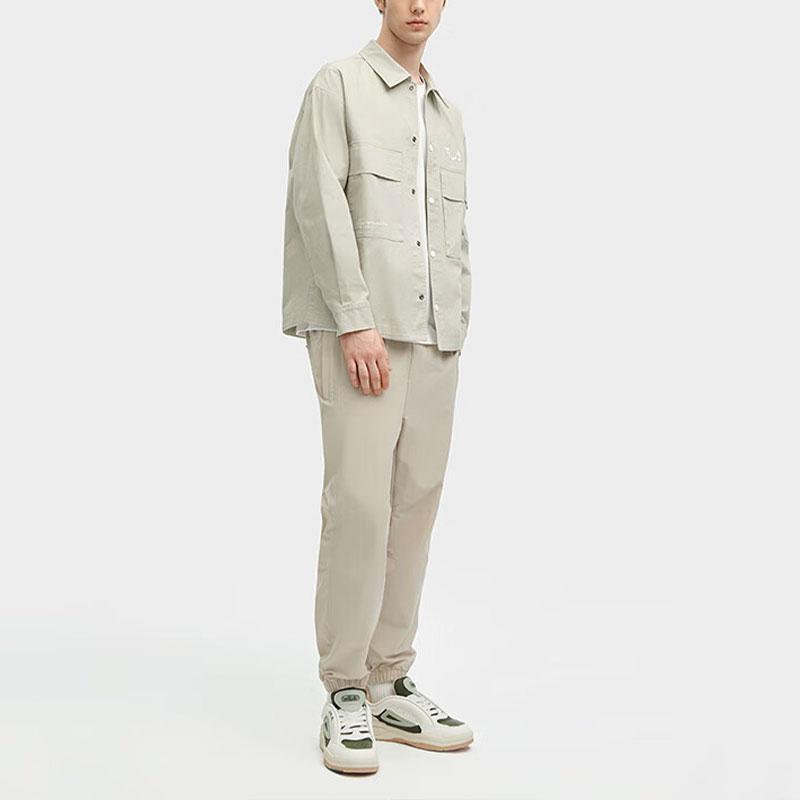 Fila SS24 Логотип бренда Вышивка букв Принт Повседневная Свободная Рубашка с Длинным Рукавом Мужские рубашки Бежевый F11M419705F-DK