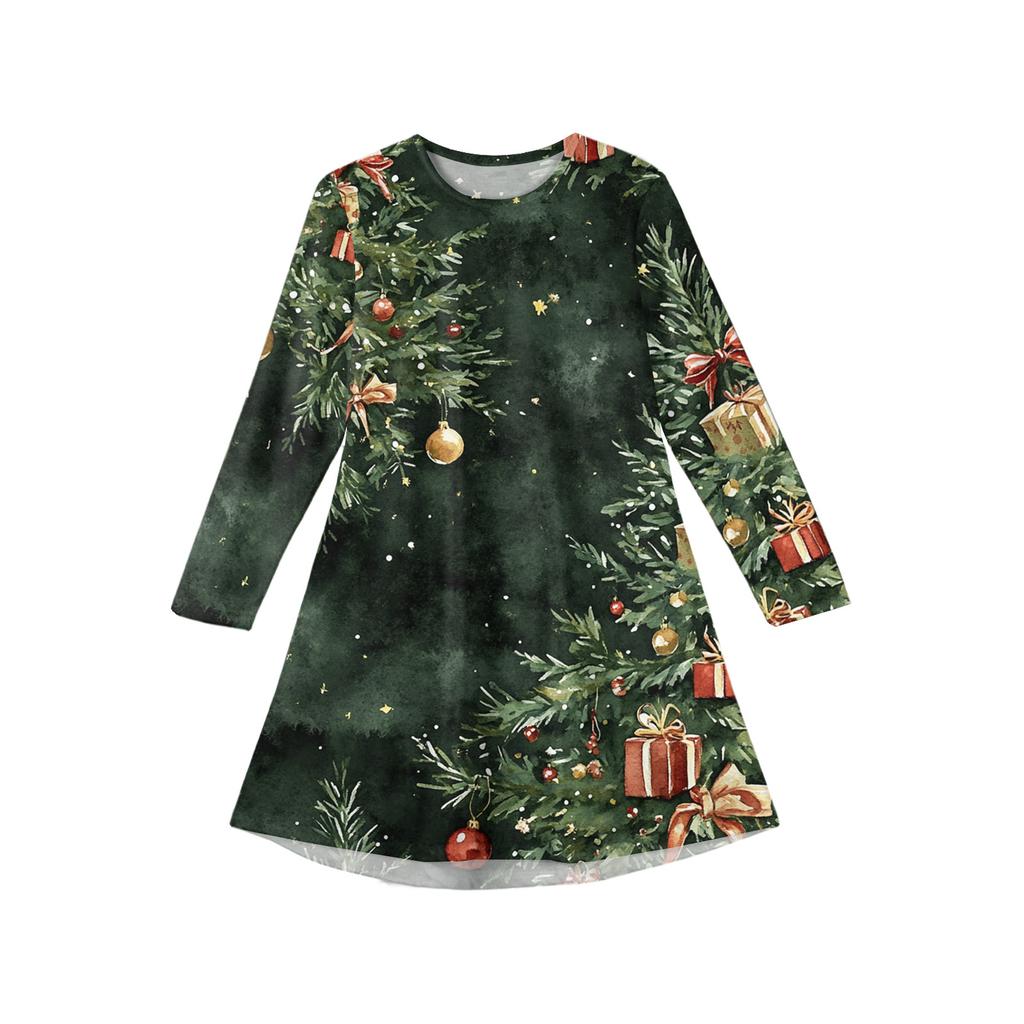 Christmas Day Girls' Long Sleeve Dress - Color Pocket Dress