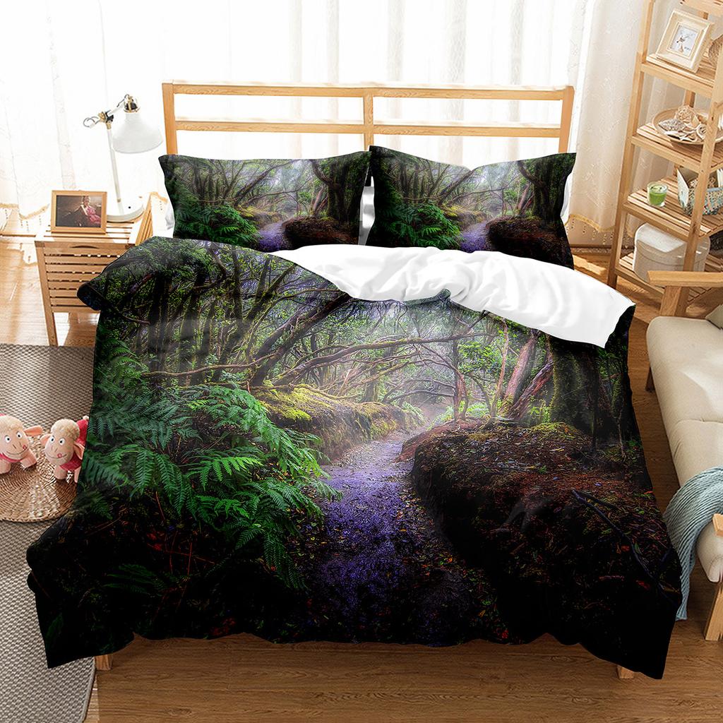Green Jungle Theme King Queen Full Duvet Cover Forest Trees Bedding Set Natural Landscape Quilt Cover Polyester Comforter Cover