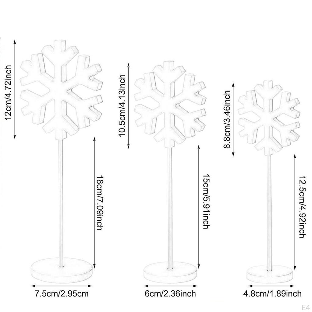 3 Pieces Snowflake Ornaments Wooden Centerpiece Holiday Decor Collection Winter