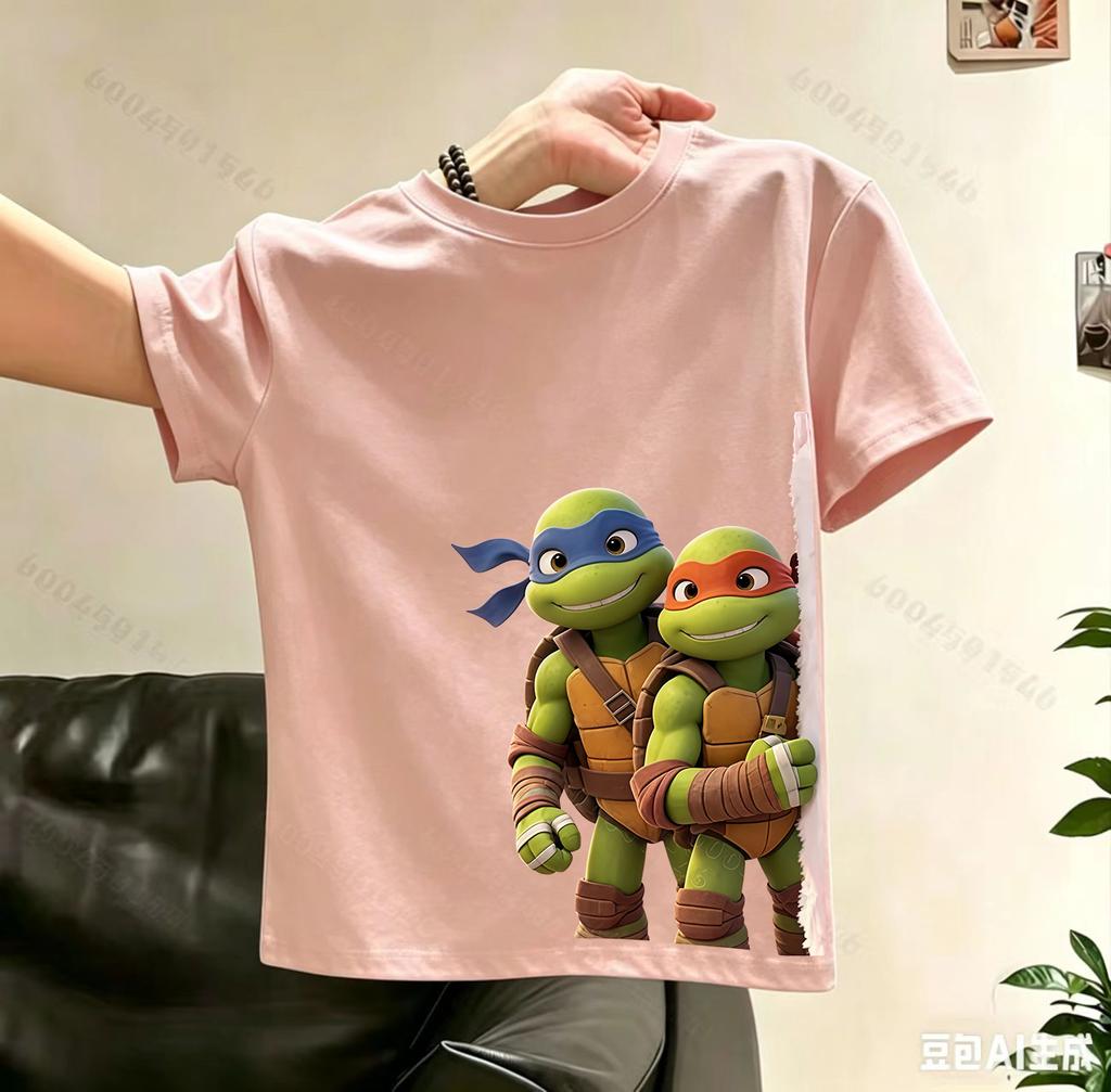 Ninja Turtles Childrens ShortSleeved Summer New Style Boys and Girls Cartoon Print TShirt Pure Cotton Breathable Top