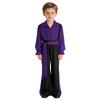 Boys Flamenco Dance Outfit Color Block Turn Down Collar Long Puff Sleeve Pullover Shirt Elastic Waistband Pants Belt