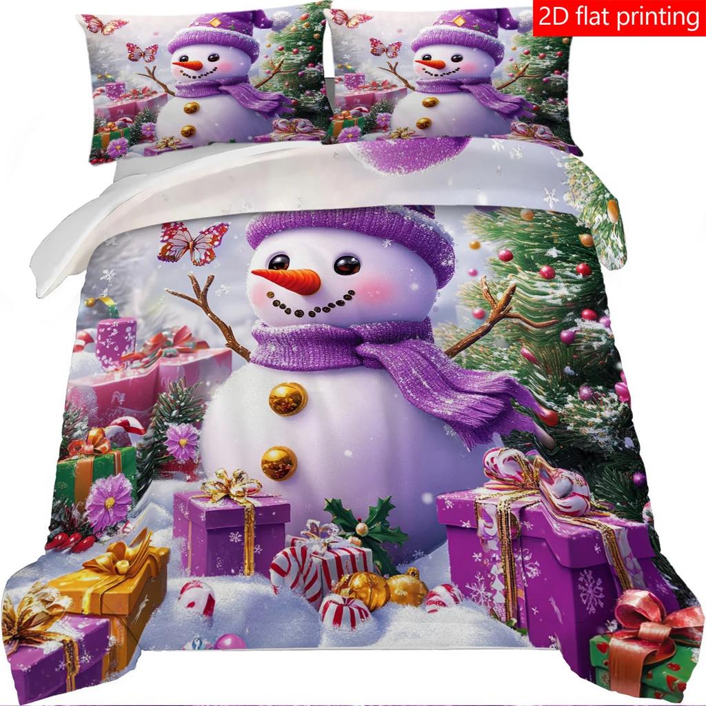 3PCS Christmas Snowman Cute Quilt Cover Set, high-definition printed bedding set, 1pc quilt cover +2pc pillowcase without pillow