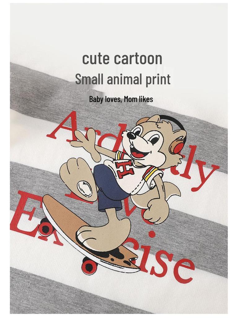 Полосатый боди с длинным рукавом для малыша - Мультяшный весенне-осенний наряд для новорожденного