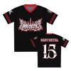 Unisex Jersey V‑Neck Sports Shirt Black Red Trim Short Sleeve Tees Gothic Dark Metal Graphic Print T-shirt Tops