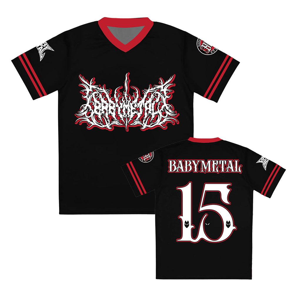 Unisex Jersey V‑Neck Sports Shirt Black Red Trim Short Sleeve Tees Gothic Dark Metal Graphic Print T-shirt Tops