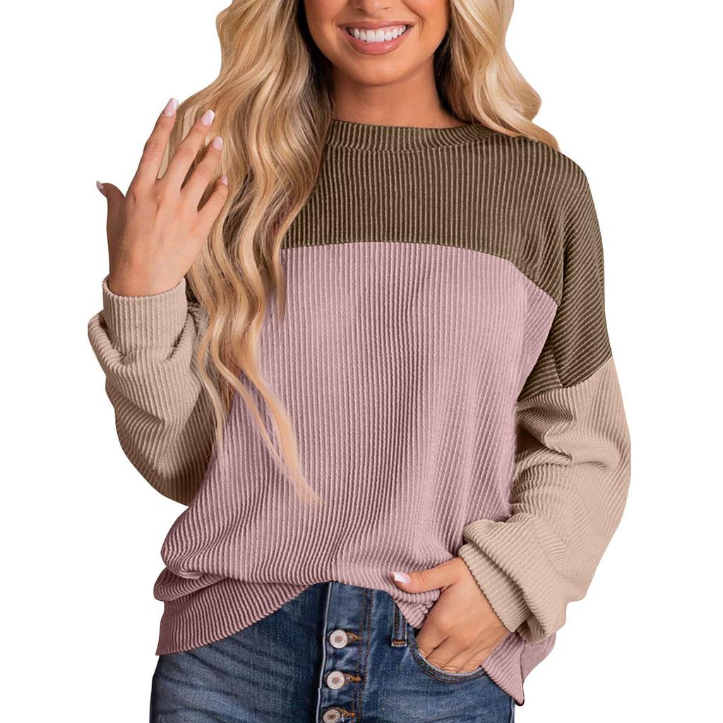 Женская толстовка с круглым вырезом и длинными рукавами в повседневном стиле, свободная толстовка с плотным покрытием, топ с длинными рукавами соответствующего цвета