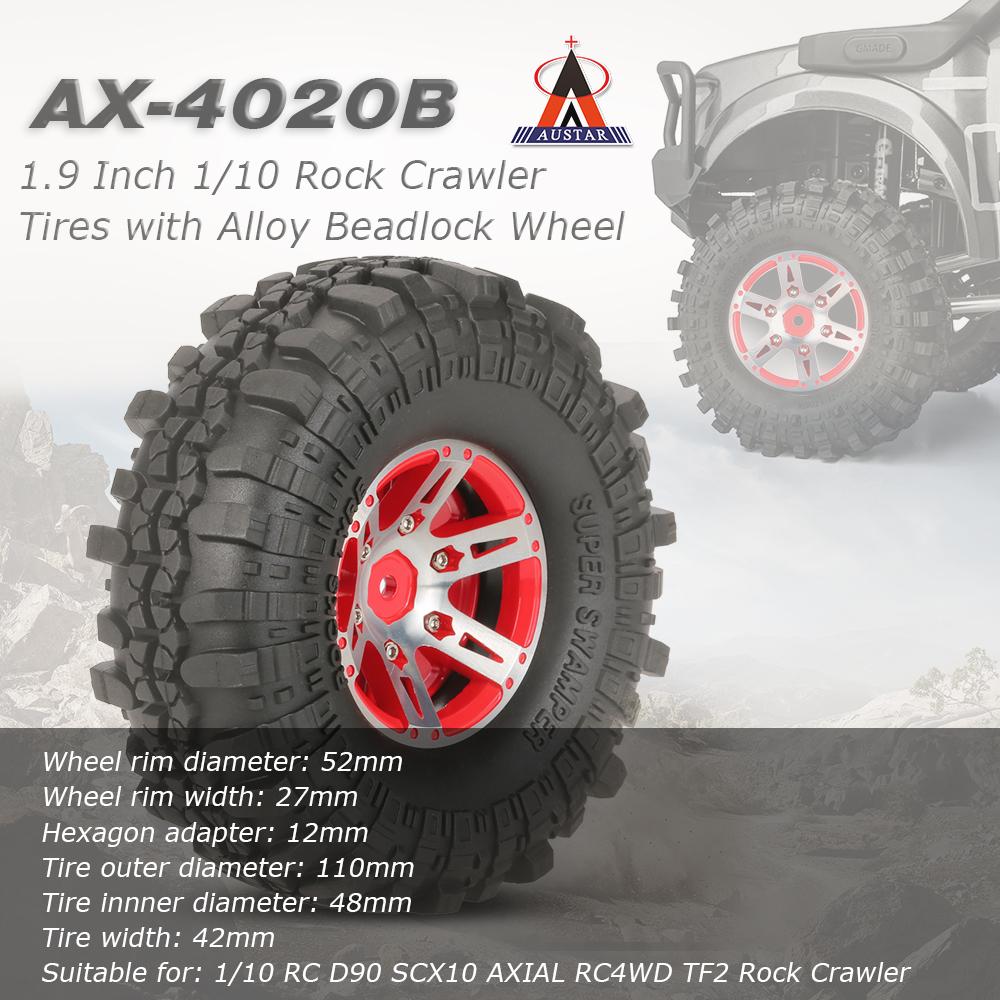 4 шт. AUSTAR AX-4020B 1,9-дюймовые 110 мм 1/10 гусеничные шины для скал с легкосплавным ободом для D90