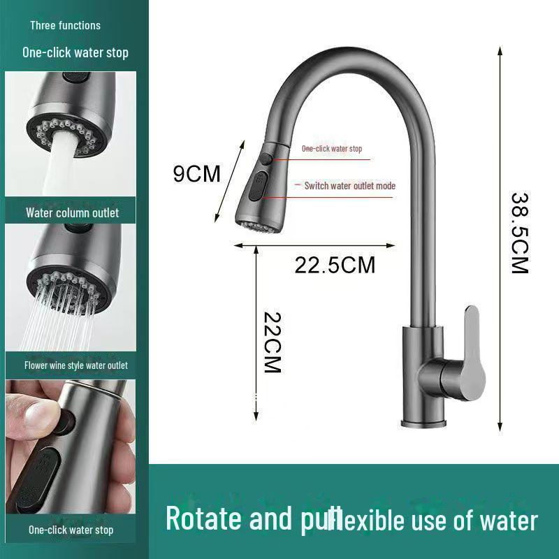 Dual Temperature Stainless Steel Pull-Out Kitchen Faucet with Retractable, Rotatable Spout