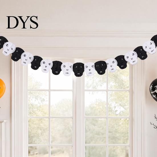 Classroom Garden Party Wall Hangings 10FT Halloween Garland, Spooky Skull Pumpkin Spider Hanging Paper Bunting Easy Assembly Holiday Banners