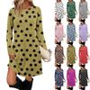 Women's Fashion Casual Dress With Pockets, Decorative Buttons, Polka Dot Prints, Round Neck And Long Sleeves