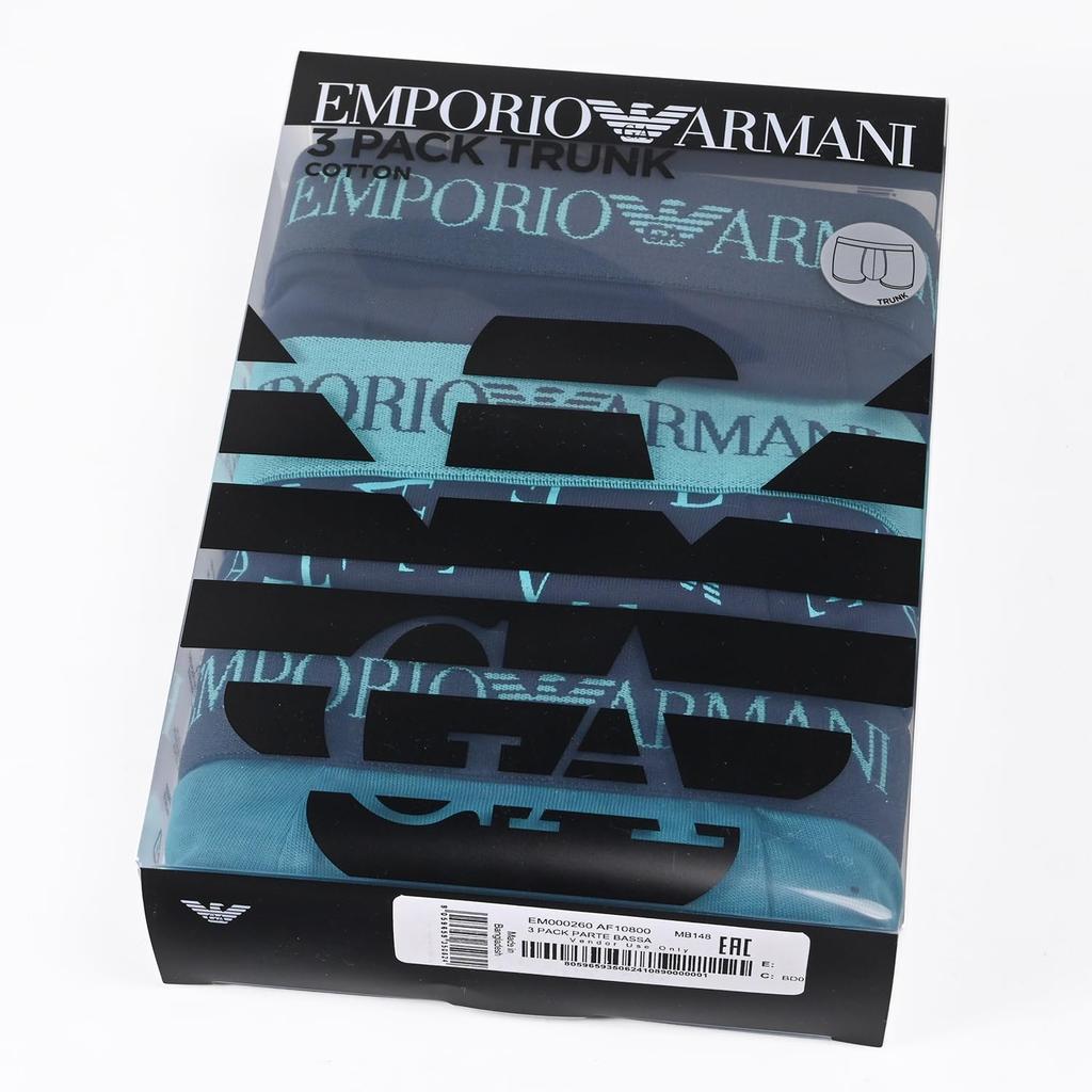 Emporio Armani XL Boxer Solid Color with Logo Set of EM000260 AF10800 Made In Men's Briefs, Print, 3, Blue, MB148, Italy.