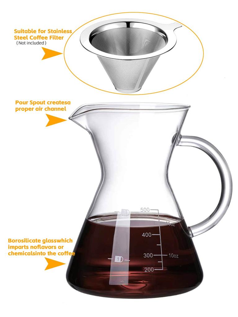 Leeseph Glass Coffee Carafe Standard Coffee Server for Pour Over Coffee Maker Clear Coffee Pot, 400ml/13.5oz, 500ml/16.9oz
