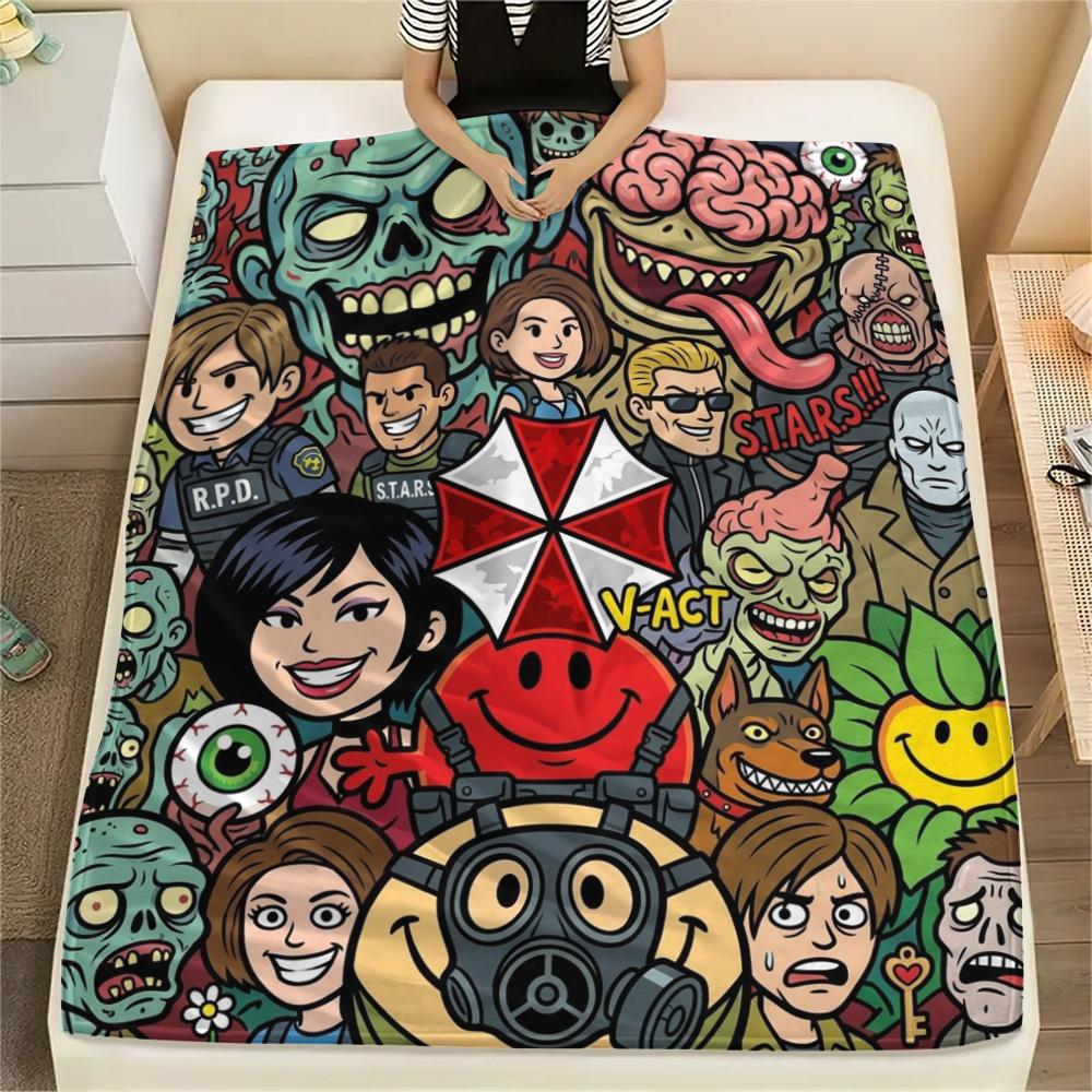 1PC Resident Evil Patterned Flannel Blanket Suitable For All Seasons For Home Decor Warmth And Comfort Gifts Holiday Present
