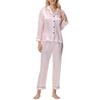 2Pcs Women Silk Satin Pajama Set Lapel Button Down Tops & Pants Set Stripe Loose
