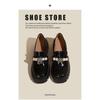 Thick-soled Medium-heeled Small Leather Shoes Female College-style Student Single Shoes Fringed Pearls