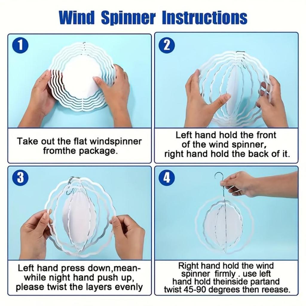 10 Inch Stained Glass Wind Spinner 3D Kinetic Metal Hanging Decor for Garden Yard Indoor Outdoor Blue White Windmill Gift for Women Men