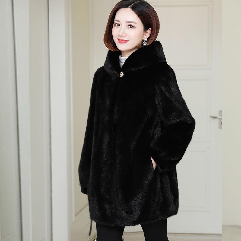 Winter Faux Mink Fleece Fur Coat Women Midi Stand Collar Faux Fur Jacket Thick Warm Loose Female Elegant Parka Outwear Plus Size