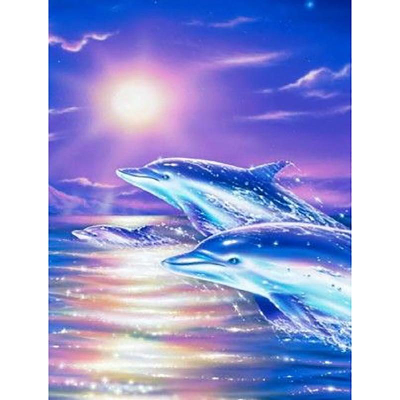 DIY Dolphin 5D Diamond Painting Full Round/Round Drill Animal Embroidery Cross Stitch Rhinestone Home Decor Christms Gift