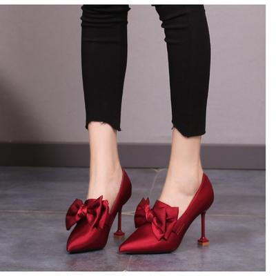 Модные шелковые туфли-лодочки с бантом, женские, сексуальные, с острым носком, на шпильках, туфли для вечеринок, женские, черные, красные, на очень высоком каблуке, женские, 8,5 см