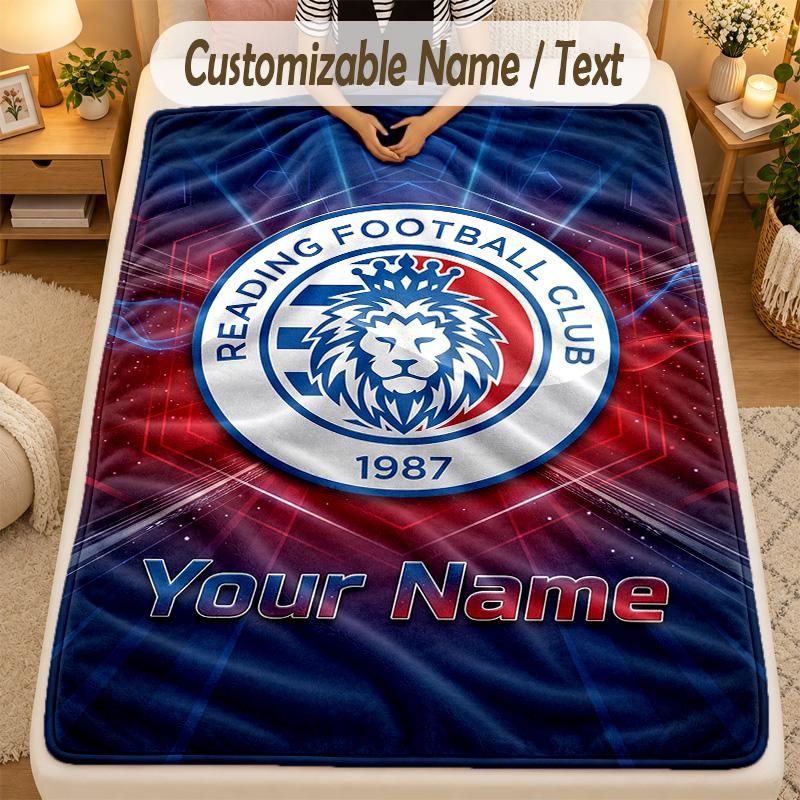 Flannel BlanketReading FC Custom Name Text Personalized Soft Warm Throw Blanket Home Decor Gift