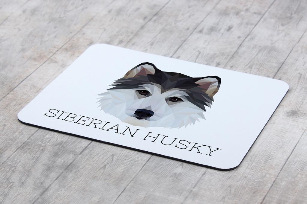 Husky Syberyjski, Siberian Husky -Geometryczna Podkładka Ze Zdjęciem I Napisem Pod Mysz Art-Dog